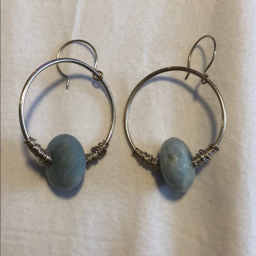 Nashelle Sterling Silver Hoops With Aquamarine